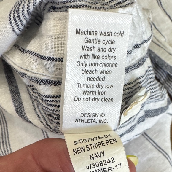 Athleta Women's Striped Button-Down Linen Shirt - Blue and White - Picture 6 of 7